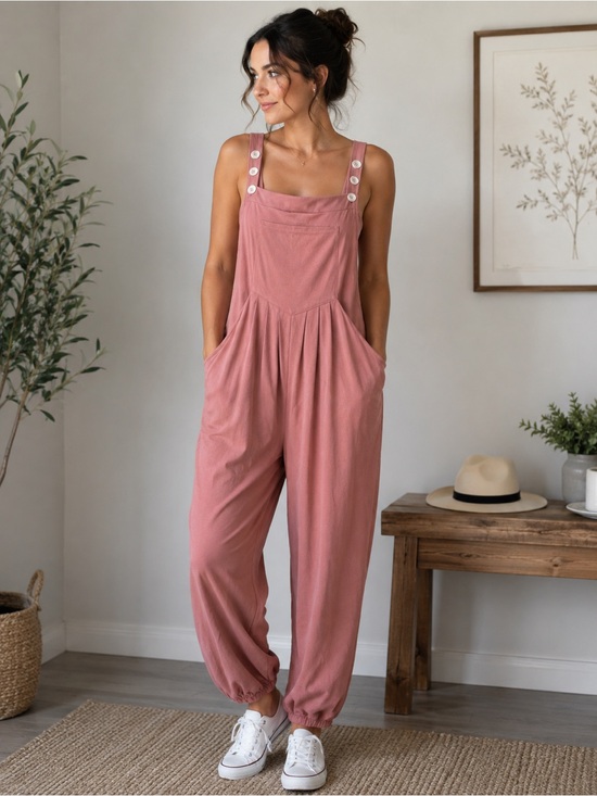 HALARA Pants - NWT Halara Dusty Rose Relaxed Overall Jumpsuit Button Strap Pockets